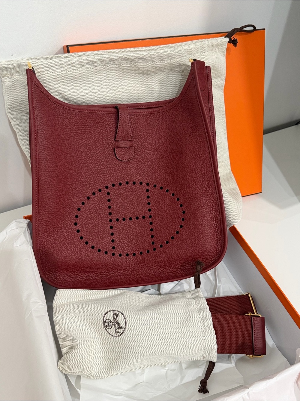 Hermes Rouge H Evelyne Togo Leather with Gold Hardware